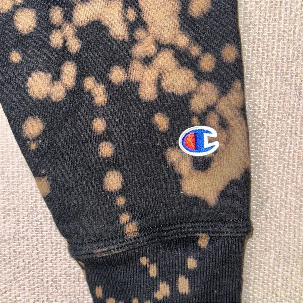 Champion size small black crewneck custom bleach splatter design sweatshirt